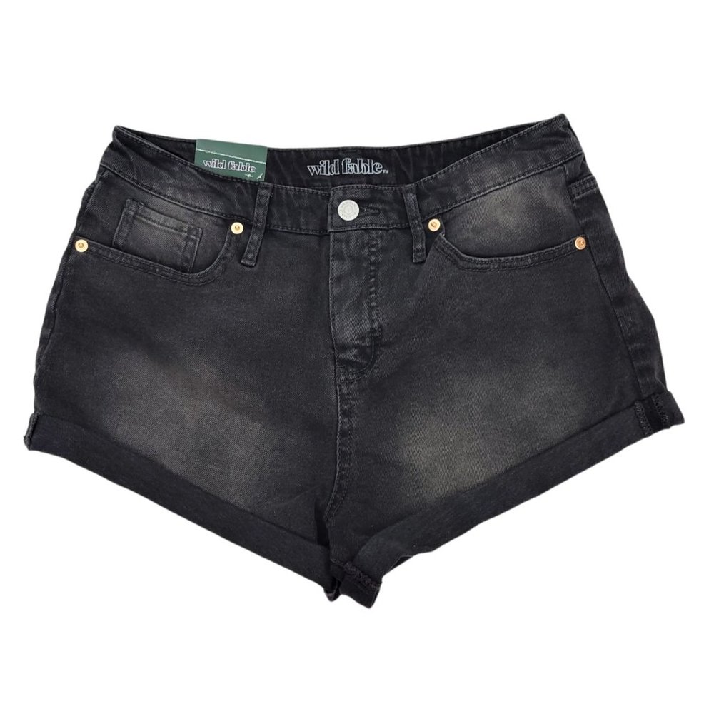 Wild Fable Black Denim Jean Shorts High Rise Waist NEW Women Size 10 Rolled Cuff